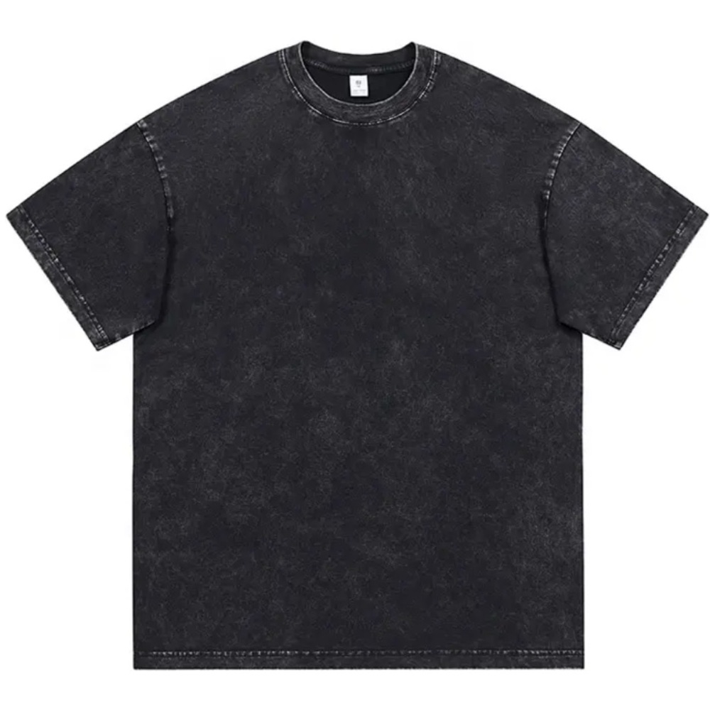 BLACK - Unisex Vintage Acid Wash Faded Streetwear Blank Tshirt